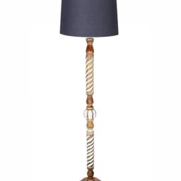 Homesake Rustic Walnut Wood Floor Lamp Grey Fabric Shade with Twisted Ropes & Accents image 2