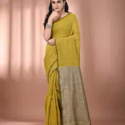 CHARUKRITI Corn Yellow Cotton Solid Saree With Unstitched Blouse-image-65