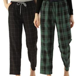 Kryptic Black & Green Cotton Checks Lounge Pants (Pack Of 2)-picture-32
