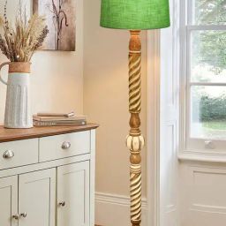 Homesake Rustic Walnut Wood Floor Lamp Green Fabric Shade with Twisted Ropes & Accents-5