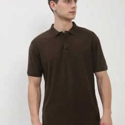 SHOW OFF Olive Cotton Slim Fit Solid Polo T-Shirt-image-87