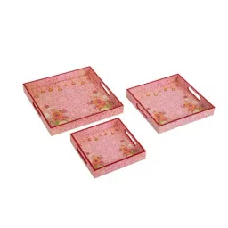 Home4U 'Abhinandan' Pink Mdf Serving Tray Set image 2