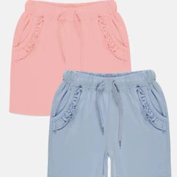 Kiddopanti Kids Peach & Blue Solid Shorts (Pack Of 2)-picture-15