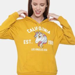 3PIN Yellow Cotton Printed Hoodie-image-1