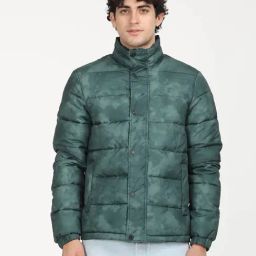 Levi's Men's Green Printed Teal High Neck Puffer Jacket-25