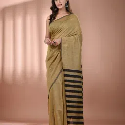 CHARUKRITI Beige Cotton Solid Saree With Unstitched Blouse-image-27