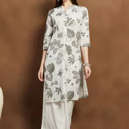 Melange by Lifestyle Floral Printed Mandarin Collar Pure Cotton Straight Kurta-picture-48