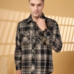 Chkokko Black Relaxed Fit Checked Shackets-image-60