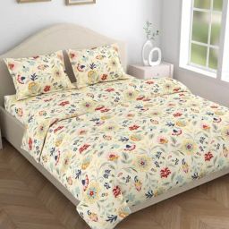 Haus & Kinder Maison Fleur Yellow Microfiber Floral Double Bedsheet with 2 Pillow Cover-image-21