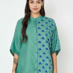 9rasa Green Printed Cotton Shirt-image-16