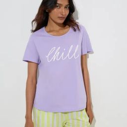 Wunderlove by Westside Lilac Text Printed Cotton T-Shirt-picture-42