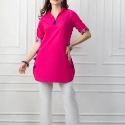 SHAYE Pink Cotton Regular Fit Kurti-picture-36