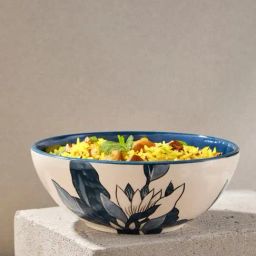 Fabindia Wabi Sabi White Ceramic Floral Serving Bowl-35