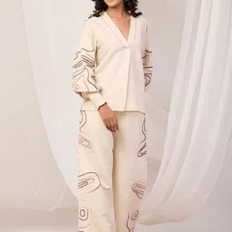 Zolo Label Embroidered Cotton Top With Palazzo Co-Ords-picture-53