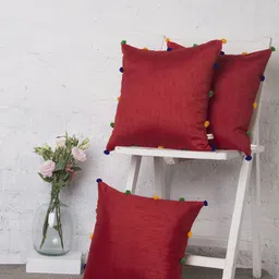 RANGDESI Red Set of 3 Solid Square Cushion Covers-40