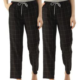 Kryptic Black Cotton Checks Lounge Pants (Pack Of 2)-image-74