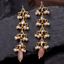 Saraf RS Jewellery Gold Kundan Pearl Beaded Dropdown Earrings-image-10
