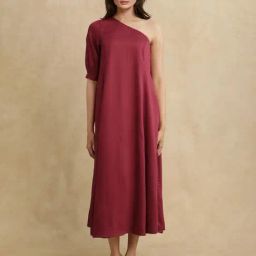 RAREISM Red Viscose Solid Short Sleeves Dress-picture-10