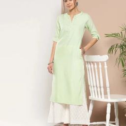 Libas Green Cotton Woven Pattern Straight Kurta-image-28