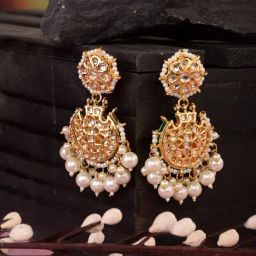 Saraf RS Jewellery White Gold Kundan & Pearl Beaded Chandbalis-17