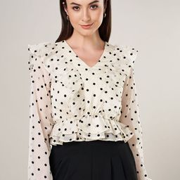 People Women Polka Dots Printed V-Neck Long Sleeves Casual Top-picture-16