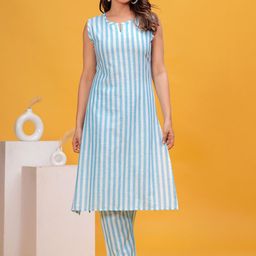 SARAI CREATIONS Striped Pure Cotton Straight Kurta with Trousers-picture-23