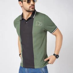 SF Jeans by Pantaloons Duck Green Cotton Slim Fit Solid Polo T-Shirt-picture-3