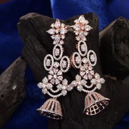 Saraf RS Jewellery Rose Gold White AD Studded Jhumki Earrings-27