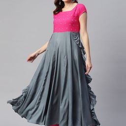MBE Women Geometric Embroidered Thread Work Ruffles Anarkali Kurta-picture-19