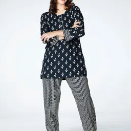 Zeyo Women Printed Three-Quarter Sleeves Night suit-picture-21