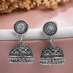 Anouk German Silver Plated Oxidised Dome Shaped Jhumkas-13