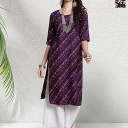 HERE&NOW Women Pack Of-2 Geometric Printed Crepe Kurta-image-85