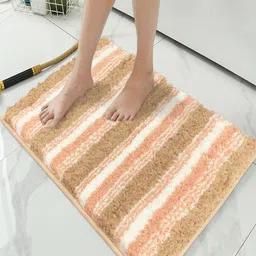 LUXEHOME INTERNATIONAL Beige & White Striped 1780 GSM Anti-Slip Bath Rug-image-72