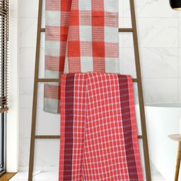 Athom Living White & Pink 2 Pieces Striped Cotton 210 GSM Bath Towel-image-12