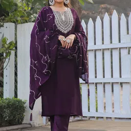 DISHWA FASHION Women Ethnic Motifs Embroidered Regular Kurta with Trousers & With Dupatta-picture-19