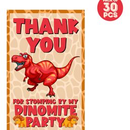 Zyozi Dinosaur theme Thank You for Stomping By My Dinomite Party Tags for Birthday Red -  Pack of 30-24