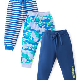 Babyhug Cotton Knit Full Length Camo Print Lounge Pants Pack of 3 - Blue-picture-18