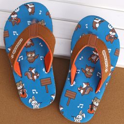 Cute Walk by Babyhug Slip On Flip Flops with Owl Print- Blue & Brown-image-51