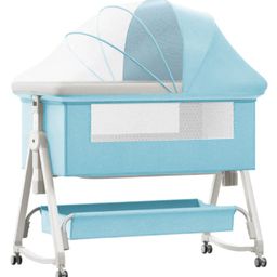 StarAndDaisy 3 in 1 Baby Bassinet Bedside Sleeper Cribs with Storage Basket and Wheels - Sky Blue-3