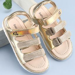 Babyoye Velcro Closure Sandal with Logo Print - Golden-image-51