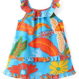 Babyhug Cambric Sleeveless One Piece Dress Tropical Print - Multicolour-image-94