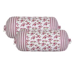 Kuber Industries Bolster Covers  Cotton Bolster Cover Set  Diwan Bolster Cover Set  Bolster Pillow Cover  Pink Flower Masand Cover  16x32 Inch  Pack of 2  White-39
