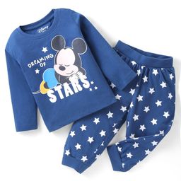 Babyhug Disney Cotton Full Sleeves Night Suit With Mickey Mouse Print - Blue-picture-16