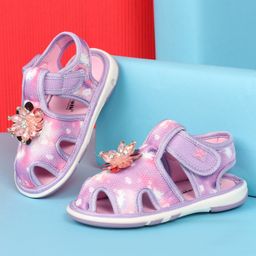 Cute Walk by Babyhug Velcro Closure Musical Sandal with Stone Floral Applique - Purple-image-81