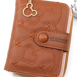 SYGA Women'S Short Zipper Buckle Heart Shaped Wallet with Key Chain, Cute for Girls Pu Leather Wallet Coin & Card Purse(Mickey Brown)-50