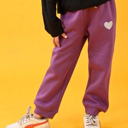 Anthrilo Fleece Heart Printed Comfort Fit Winter Jogger - Purple-image-76