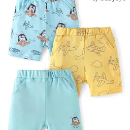 Babyoye Eco-Conscious 100% Cotton with Eco Jiva Finish Airplane Print Pack of 3 Shorts - Yellow & Light Blue-picture-32