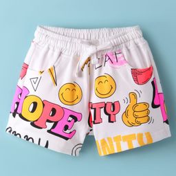 Olio Kids Cotton Knit Above Knee Length Shorts with Text Print - White-picture-18