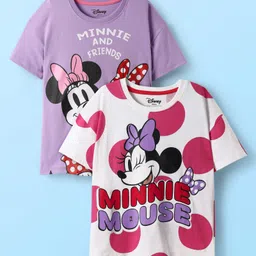 HoneyHap Disney Single Jersey Knit Half Sleeves T-Shirt with Minnie Mouse and Family Graphics Pack of 2 - Plum & White-image-97