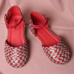 Mine Sole Stones Embellished Checked Designed Sandals - Red-picture-16